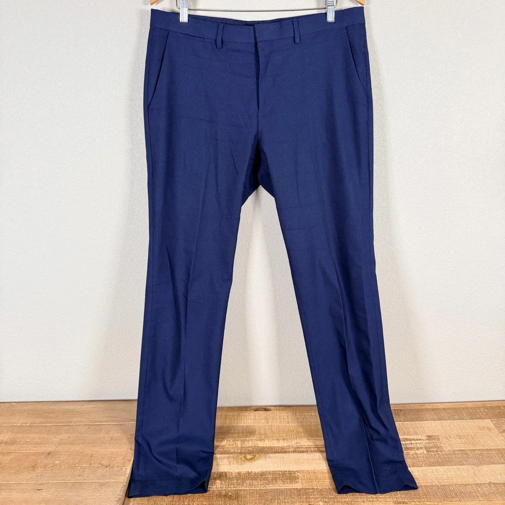 Express Extra Slim Suit Mens 44R Actual Pants 36Wx34L Blue Stretch Flat Front